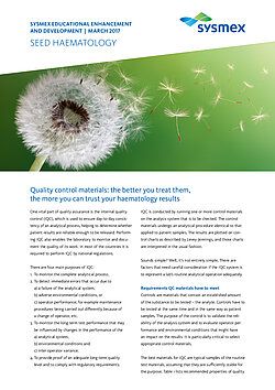 SEED: Quality control materials: the better you treat them, the more you can trust your haematology results SEED: Quality control materials: the better you treat them, the more you can trust your haematology results