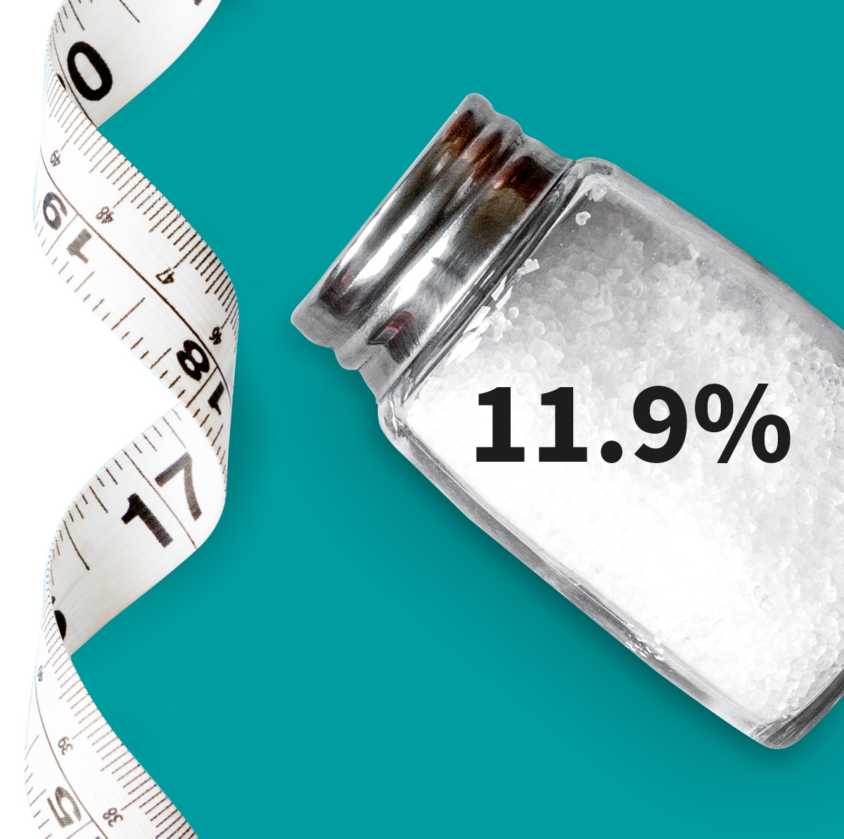• A measuring tape and a saltcellar shown as a metaphor for hypertension